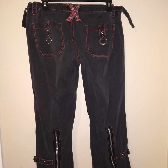 Women's Tripp NYC Daang Goodman Gothic Pants Punk Chain Sz 7 Black/Red Baggy - Picture 5 of 8